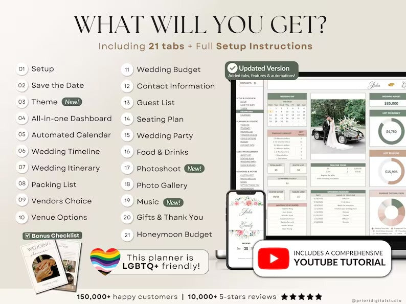 Ultimate Wedding Planner Spreadsheet for Google Sheets & Excel